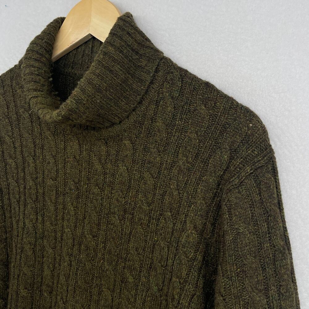 UNIQLO Sweater Mens L Wool Blend Cable Turtleneck Pullover Jumper Green - Picture 6 of 11